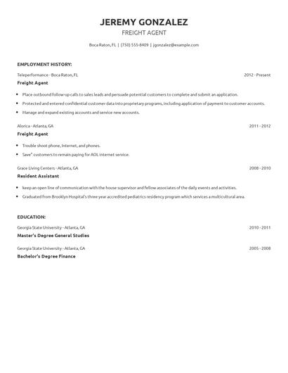 Freight Agent Resume