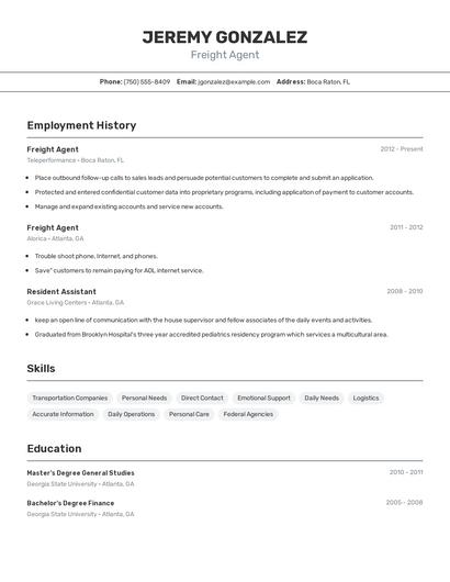 Freight Agent Resume
