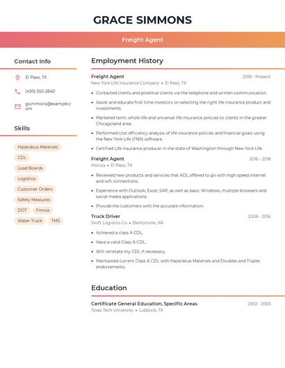 Freight Agent Resume