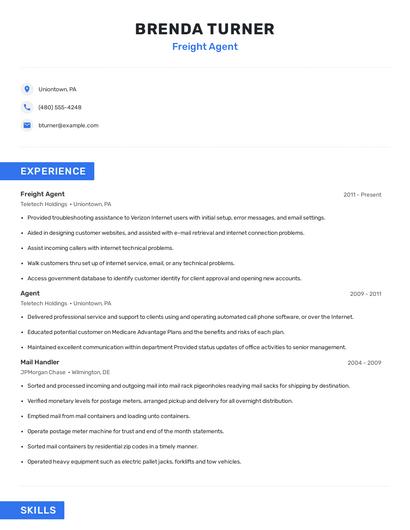 Freight Agent Resume