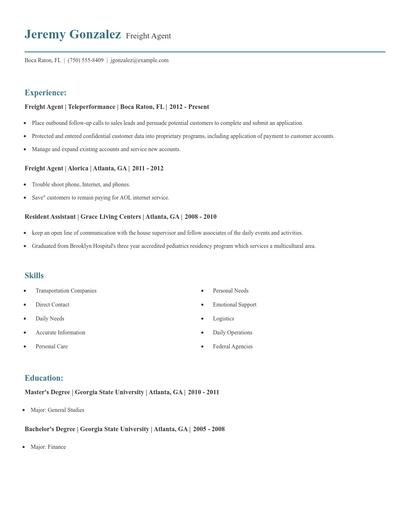 Freight Agent Resume