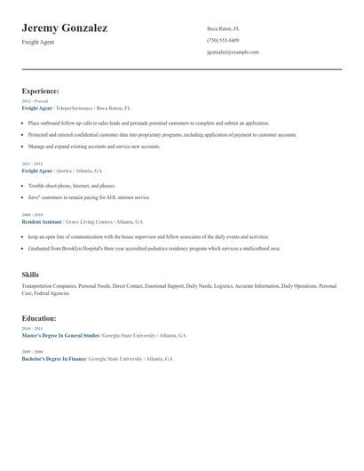 Freight Agent Resume