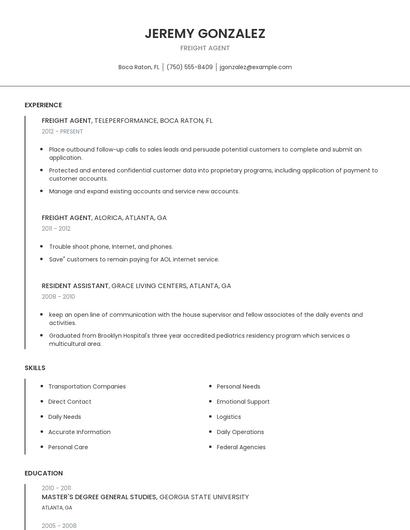 Freight Agent Resume