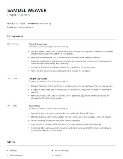 Freight Dispatcher Resume