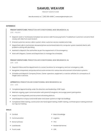 Freight Dispatcher Resume