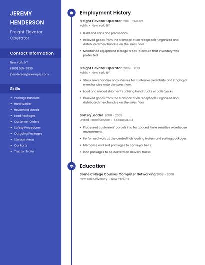 Freight Elevator Operator Resume