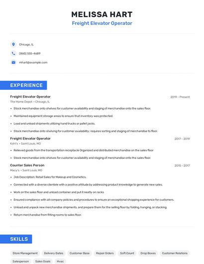 Freight Elevator Operator Resume