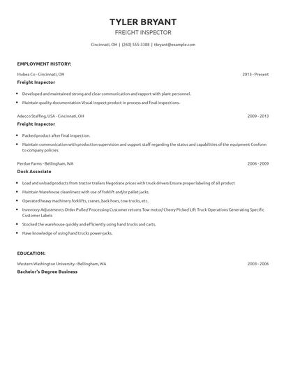 Freight Inspector Resume