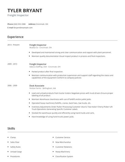 Freight Inspector Resume