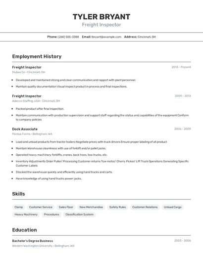 Freight Inspector Resume