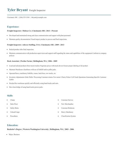 Freight Inspector Resume