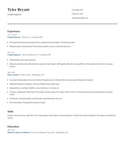 Freight Inspector Resume