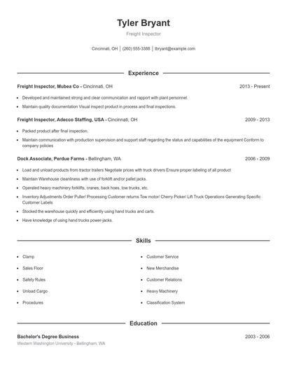 Freight Inspector Resume