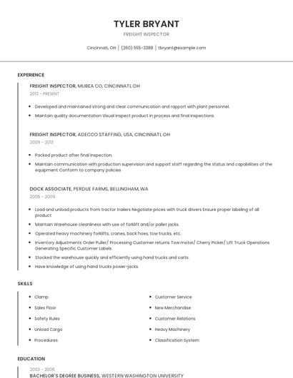 Freight Inspector Resume