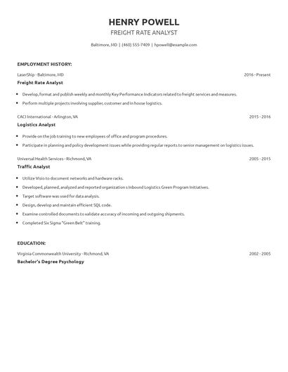 Freight Rate Analyst Resume
