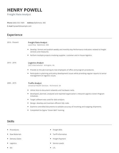 Freight Rate Analyst Resume
