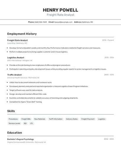 Freight Rate Analyst Resume