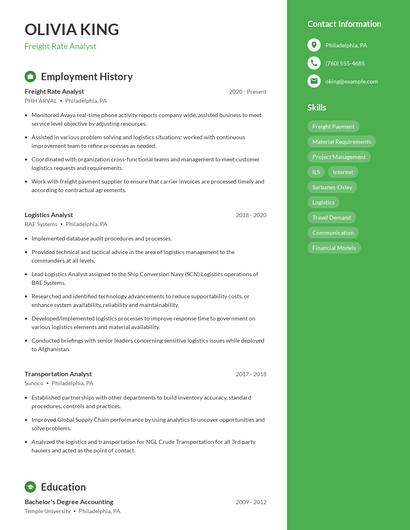 Freight Rate Analyst Resume