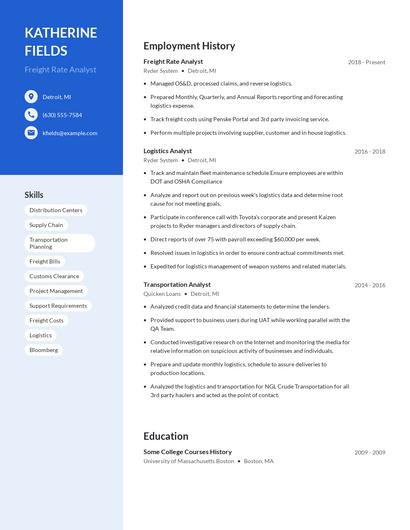 Freight Rate Analyst Resume
