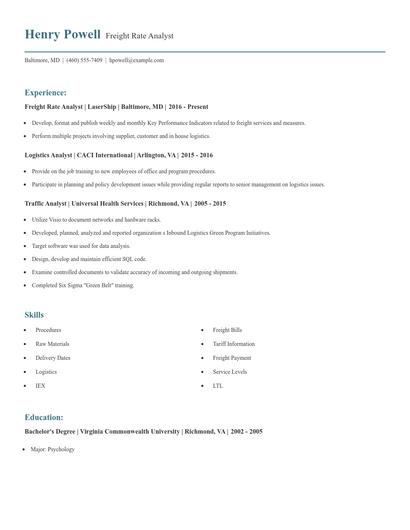 Freight Rate Analyst Resume