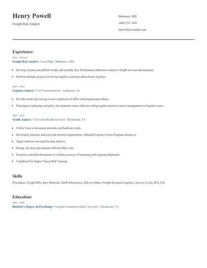 Freight Rate Analyst Resume