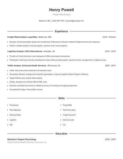 Freight Rate Analyst Resume