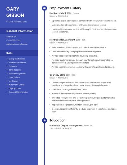 Front Attendant Resume