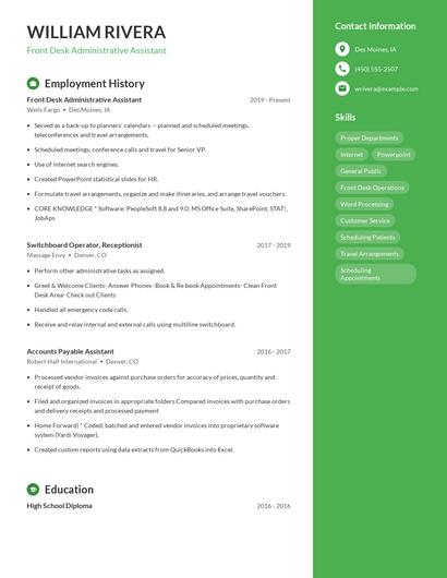 Front Desk Administrative Assistant Resume