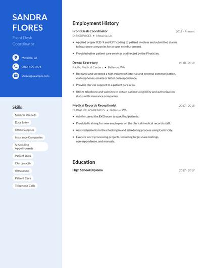 Front Desk Coordinator Resume