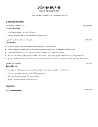 Front Desk Officer Resume
