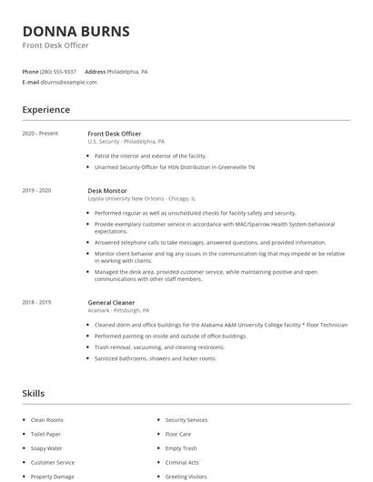 Front Desk Officer Resume