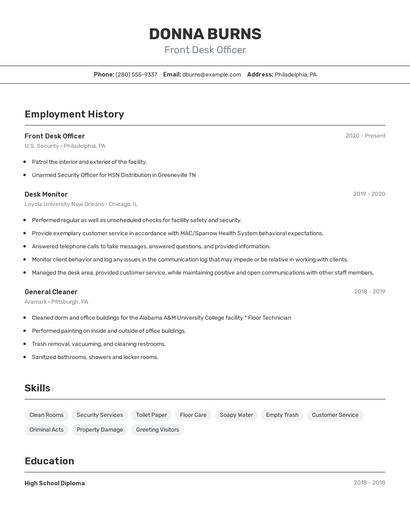 Front Desk Officer Resume