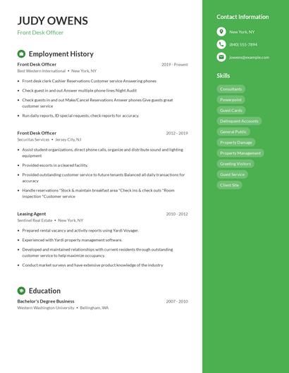 Front Desk Officer Resume