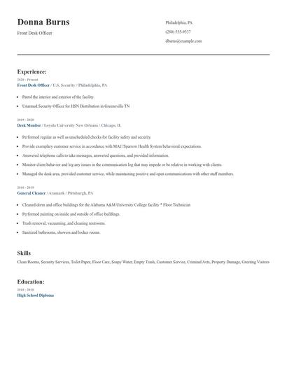 Front Desk Officer Resume