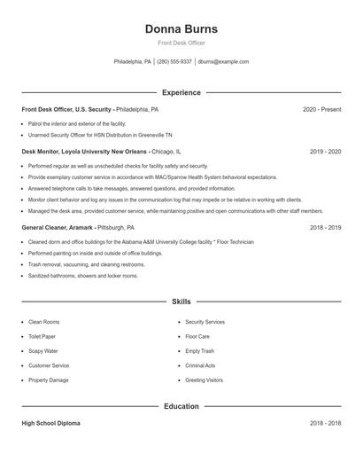 Front Desk Officer Resume