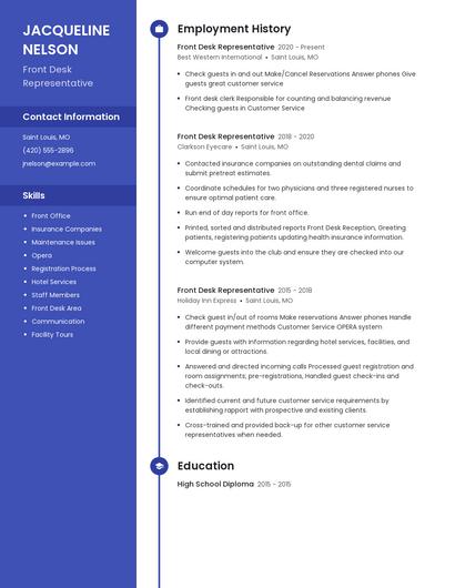 Front Desk Representative Resume