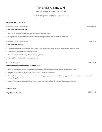 Front Desk Representative Resume