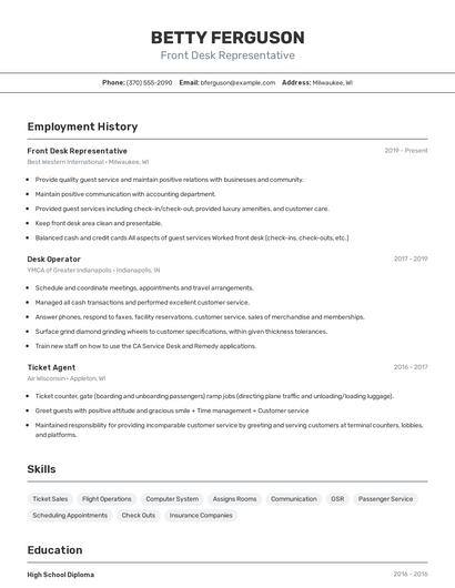 Front Desk Representative Resume