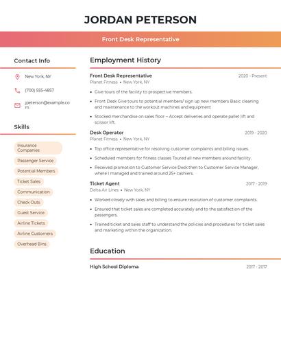 Front Desk Representative Resume