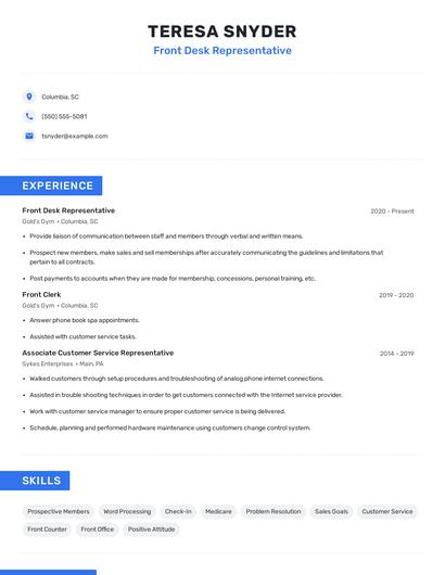 Front Desk Representative Resume