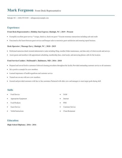 Front Desk Representative Resume