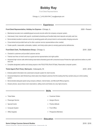 Front Desk Representative Resume