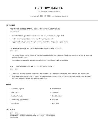 Front Desk Representative Resume