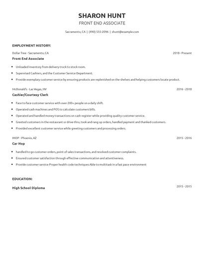 Front End Associate Resume