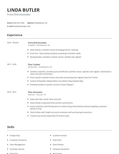 Front End Associate Resume