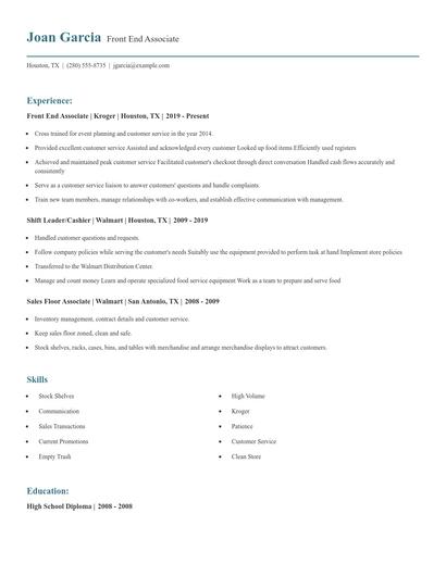 Front End Associate Resume