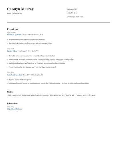 Front End Associate Resume