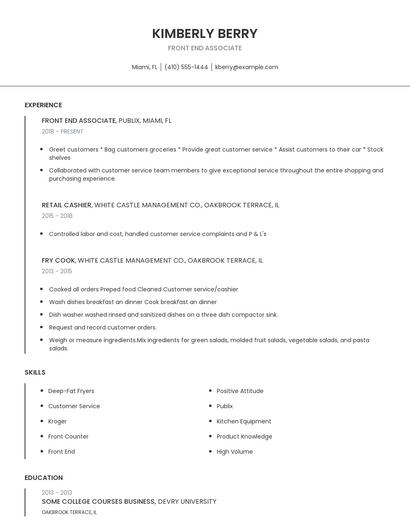 Front End Associate Resume