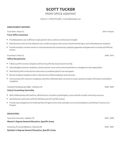 Front Office Assistant Resume