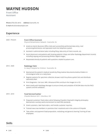 Front Office Assistant Resume